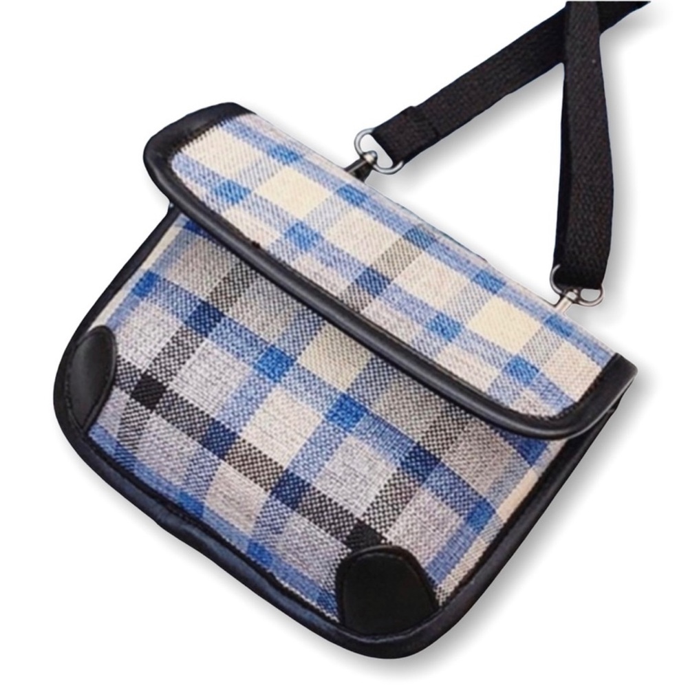 Mini Messenger Crossbody Bag 6” x 8” Blue Plaid